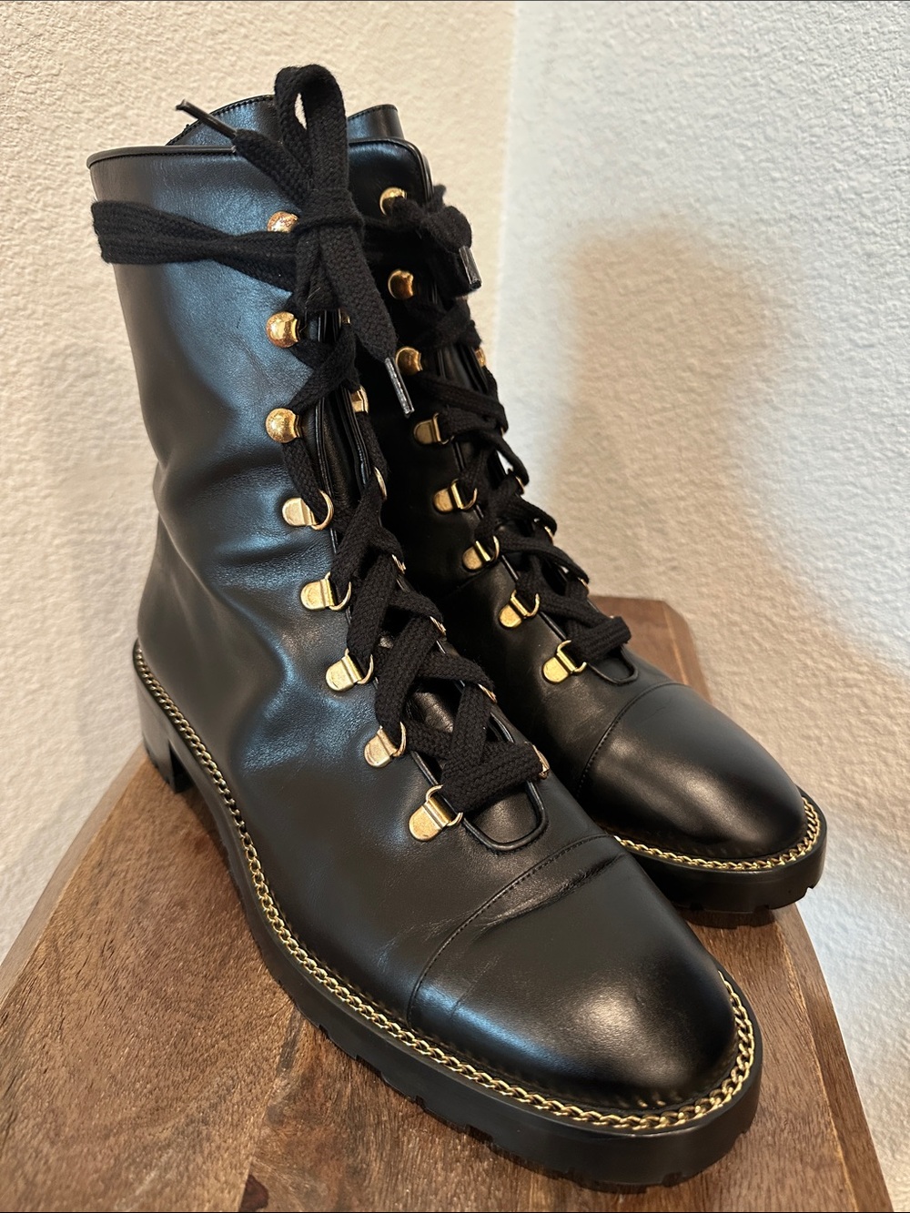 STUART WEITZMAN Kolbie Black Leather Combat Boots Size 10 B